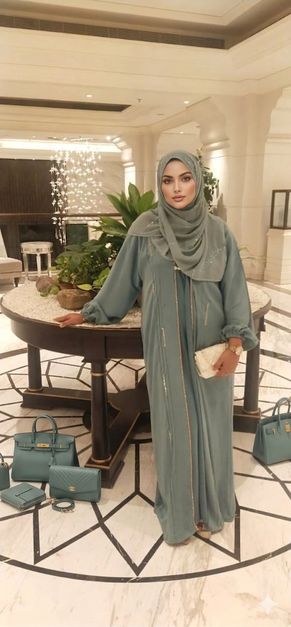 Elegant Green Modest Hijab Set