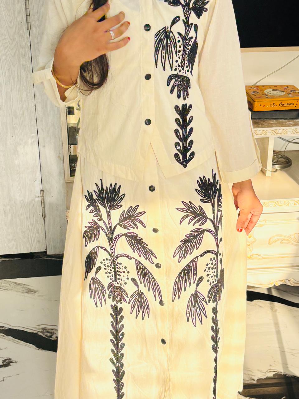 Designer Floral Gown with Short Coat Set (Party Wear)
