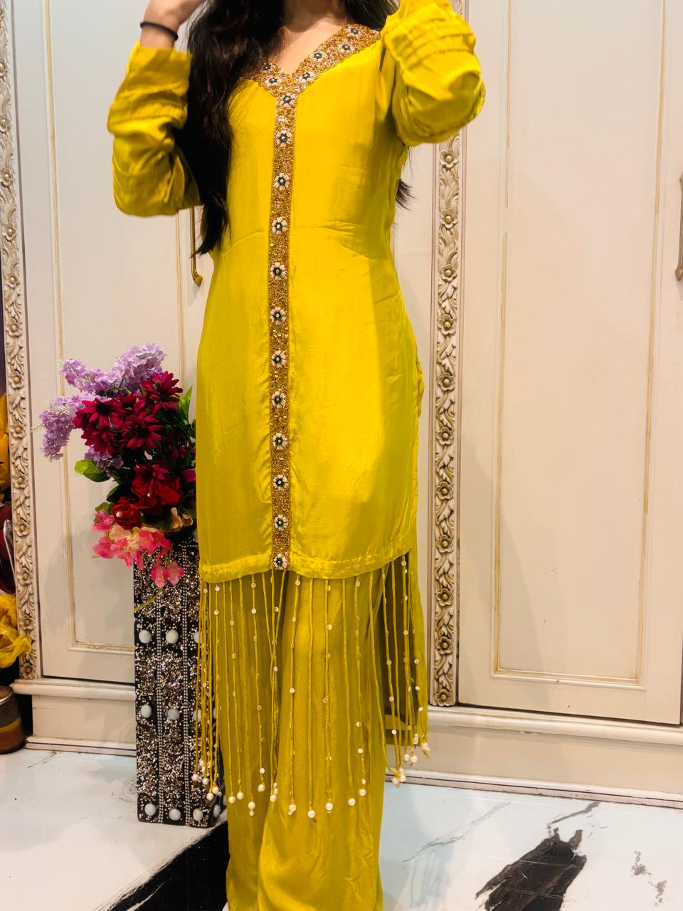 Mustard Zardozi Handwork Designer Co-Ord Set